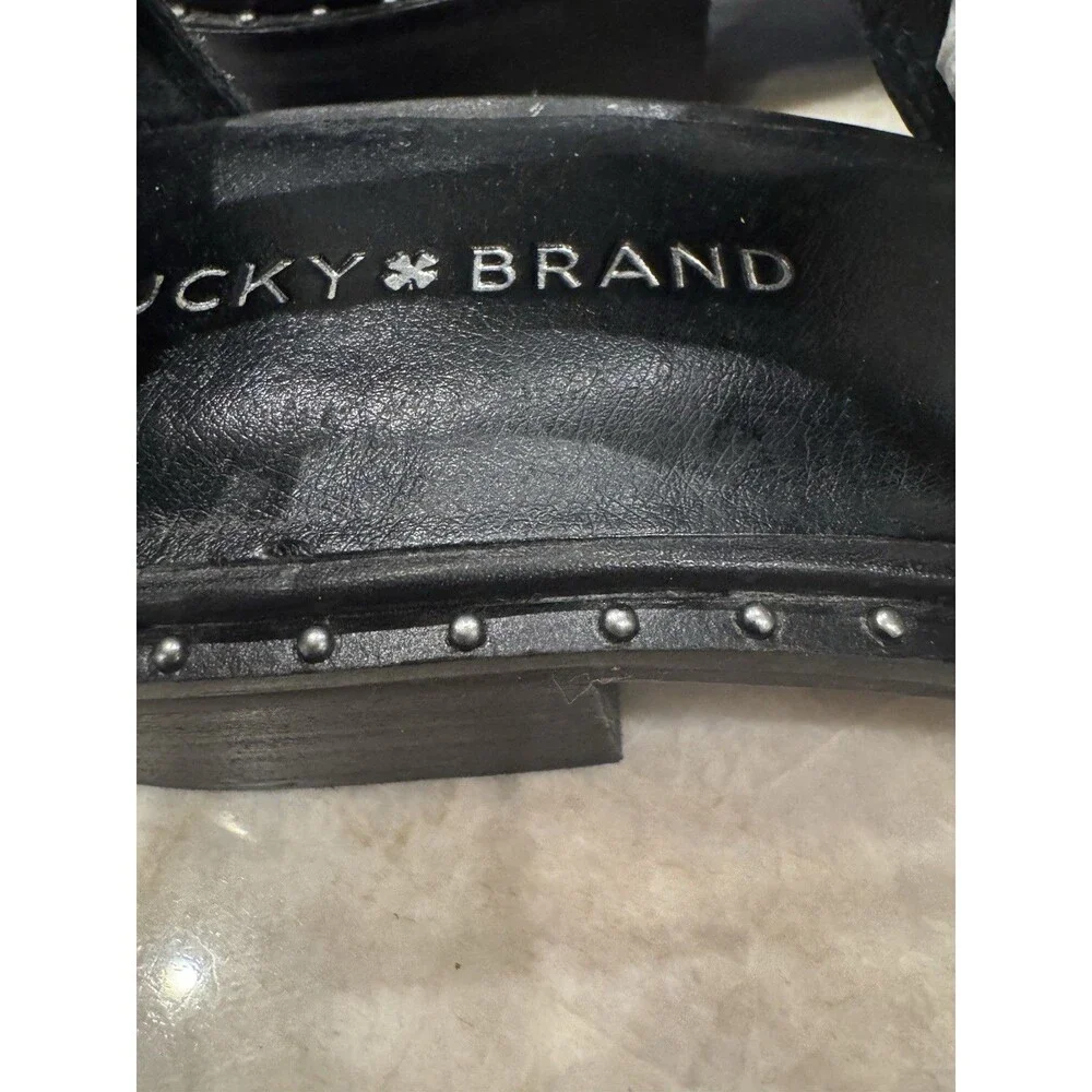 Lucky Brand Giovanna black leather cut-out ankle booties Women’s 8.5m rivets EUC - Picture 5 of 16